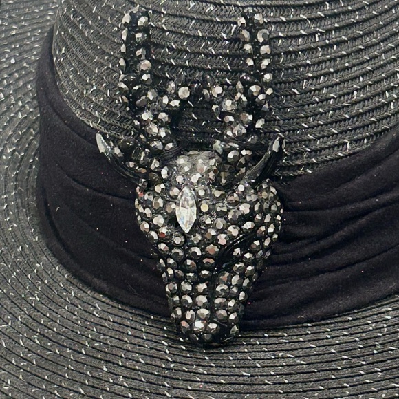 Black Western Straw Hat Jeweled Stag head Cowboy Party Texas Nashville Glamour - Picture 9 of 12